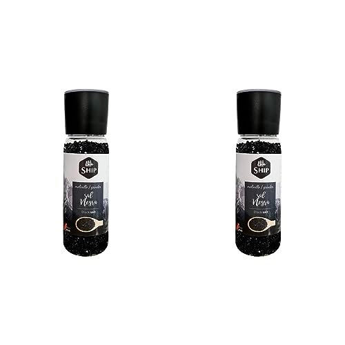 Ship - Sal Negra Gruesa - Formato de Molinillo de 370 gramos - Condimento Culinario Original de España - Ofrece una Composición Alta en Minerales (Paquete de 2)