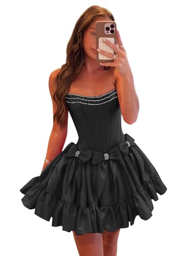 Off The Shoulder Homecoming Dresses for Teens Satin Bow-Tie A-Line Short Prom Party Gown