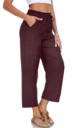 Image of EDUWU Women Casual Pants Loose High Waist Cropped Palazzo Beach Pants Summer Outfits 2026 Trendy