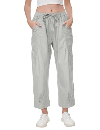 Women Wide Leg Capri Pants Drawstring Elastic Waist Lounge Pants Baggy Cinch Bottom Cropped Trousers with Pockets2