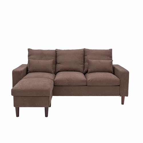 Panana 3 Seater Sofa Couch with Footstool,L shape Corner Sofa Upholstered Linen Fabric Sofa in Grey 4 Panana 3 Seater Sofa Couch with Footstool,L shape Corner Sofa Upholstered Linen Fabric Sofa in Grey - Image 4