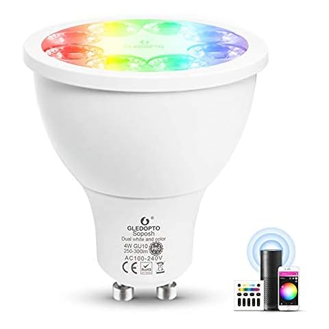 GLEDOPTO ZigBee 3.0 Smart 4W GU10 AC100-240V RGBCCT Spotlight Pro 25 Degree Beam Angle Color Change Bulb Dimmable Compatible with Amazon Echo Plus SmartThings App/Voice/RF Remote Control Cover