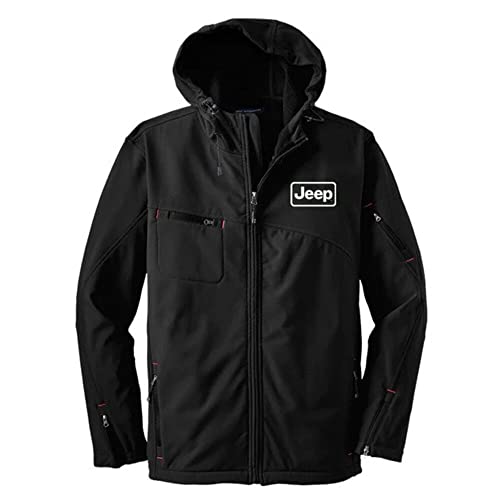 Jeep Heavy-Duty Hooded Soft Shell Jacket – Black, Water Resistant, Breathable Outdoor Wear for Off-Road & Adventure