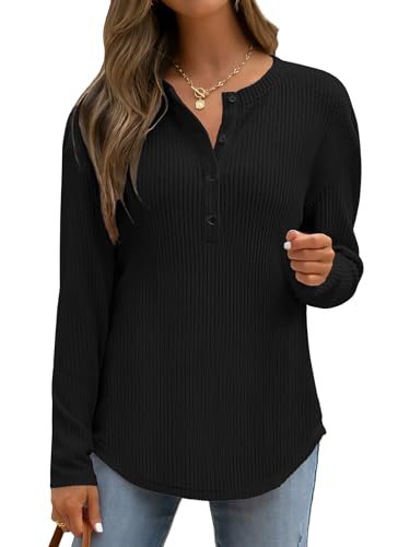 ANRABESS Long Sleeve Shirts for Women Henley Tops Dressy Casual T-Shirts Blouses 2025 Fall Lightweight Sweaters