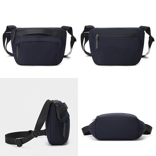 Image of Waterproof Nylon Small Waist Bag for Men & Women | Convertible Crossbody Shoulder Bag with Adjustable Strap, 3 Pockets & Inner Divider | Stylish Travel Fanny Pack for Outdoor, Gym. (Dark Blue)