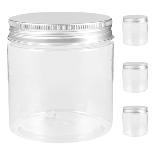 DECORNIJIA Frascos Pequeños de Plástico Tapa de Aluminio Hermética, 4 Unidades de 250 Ml para Conservas, Especias y Líquidos, Ideales para Uso Diario y Transporte