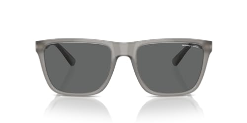 Armani Exchange Ax4080sf Low Bridge Fit - Gafas de sol cuadradas para hombre, Gris opalino brillante/gris oscuro, 57 mm
