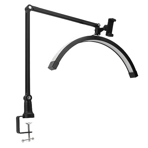 20in LED Half Moon Light, 24W Eyelash Makeup Lamp with Rhinestone Decoration, 3 Level Color Temperature, Dimmable Estheticians Light for SPA, Nail Art, Manicure (US Plug)