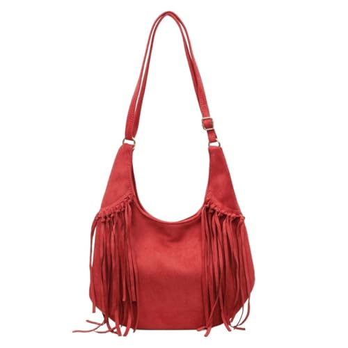 Image of Women Vintage Suede Fringe Hobo Bag Tote Shoulder Bag Crossbody Bag and Hippie Western Cowgirl Purse Shoulder Bag