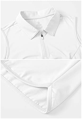 Rdruko Womens Sleeveless Sports Tops Breathable 1/4 Zip Golf Tennis Polo T Shirts Summer Quick Dry Casual Work Gym Running Shirts White L - Image 4