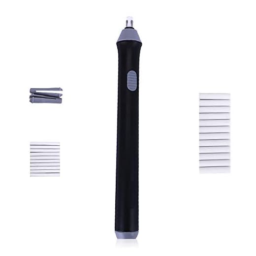 Electric Eraser, Automatic Portable Eraser Pen with 23 Eraser Refills and 3 Clips, Black