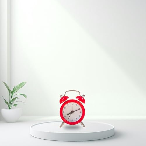 Image of Vintage Inspired Mini Table Alarm Clock, Old Retro Style Digital Alarm Clock, Small Table Clock for Home, Kitchen, Office and Decor (Red)