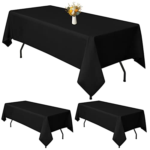 3 Packs Nappe de Table Polyester Rectangle Noir 60 x 126 Inch Nappe de Table en Tissu Polyester, pour Intérieur et Extérieur 8 Ft Tables Rectangles, Mariage, Fête, Décoration de Table (153x320cm)