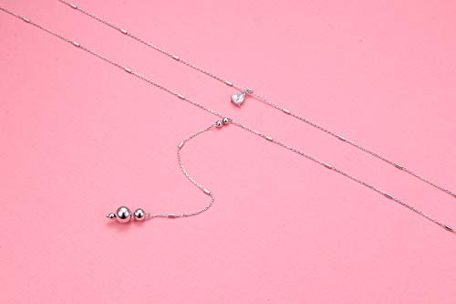 FLYOW Mother's day Gifts Double Layered Teardrop Choker Necklace S925 Sterling Silver Y Lariat Necklace for Women Drop Dainty Long Necklace - Image 6