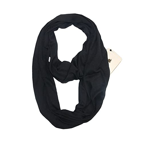 TOEECY Pañuelos Cuello Mujer Infinito Bolsillo Bufanda Bufanda de Viaje con Bolsillo con Cremallera Oculta Ligera Cálido Suave Bufanda de Bucle Otoño e Invierno Moda Loop Shawl(Negro) Cover