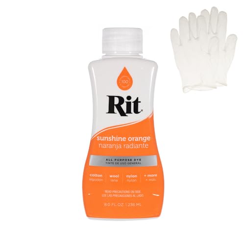 Rit Dye – Liquid Fabric Dye for Crafting, Clothing, and Décor – 8 oz. Bottle – Sunshine Orange (Gloves Included)