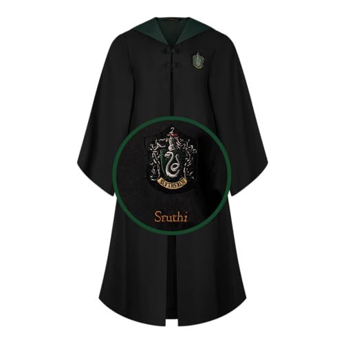 Harry Potter Personalized Slytherin Robe - Official Hogwarts House Costume with Embroidered Crest & Wand Pocket - M-L