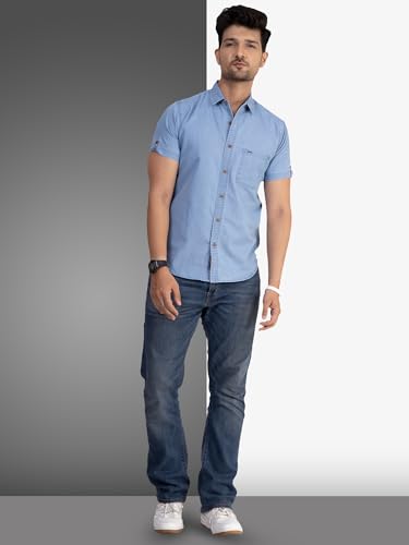 Image of Men's Denim Casual Shirts for Men | Half Sleeve Shirt | Regular Fit