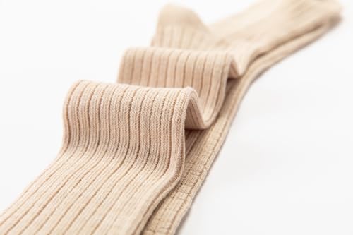 4 Pack Women Cotton Knit Boot Socks Knee High Socks Stockings with Lace Trim, Free size, Beige Black Coffee Green