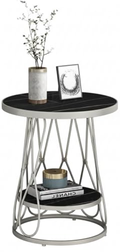 Image of End Tables Living Room, Nesting Tables with Rectangle Steel Frame, Round Coffee Table for Living Room, Bedroom, Office (Gry Balck)