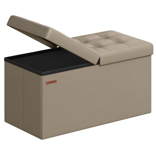 Image of SONGMICS 30 Inches Folding Storage Ottoman Bench with Flipping Lid