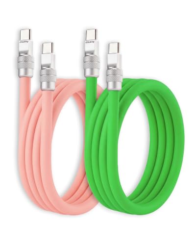 Image of chubbycable 240W Silicone USB C to C Cable, 2 Pack, Pink+Green, 13.1FT | Couple Color Matching, 6mm Extra Thick, 45,000+ Bend Tested, 480Mbps Data Transfer, E-Marker Safety Chip, Tangle-Free