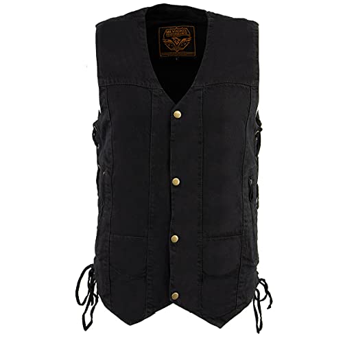 Milwaukee Leather Dm1990 Men's Black 10 Pocket Side Lace Denim Vest - 4X-Large #TOP5