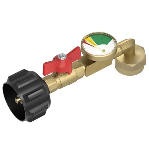 Rushare Upgraded Propane Refill Adapter for 1 lb. Tanks with Valve and Gauge Fill 1 lb Bottles from 20 lb Tank 90-Degree Elbow Design Easy to Use Solid Brass
