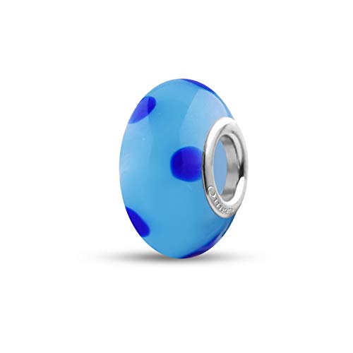 Preisvergleich Produktbild Quiges Glas Bead Perle für Damen Handgemacht Blau mit Dunkelblauen Punkten