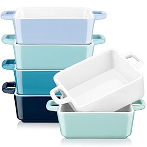 LOVECASA Porseleinen gratin schotel, 220ml vierkante plaat schotel set van 6 kleine tapas/lasagne/bakgerechten met dubbele handgreep-set van 6, kleurrijk (13,5 x 10 x 3,8 cm)