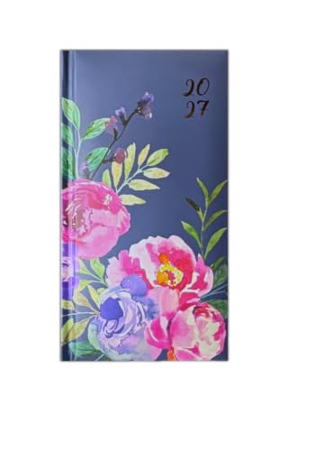 PaulStore 2027 Slim Week to View Diary Vintage Floral & Typo Designer Weekly Planner with Ribbon Bookmark Agenda for Planning & Organization (Blue Floral)