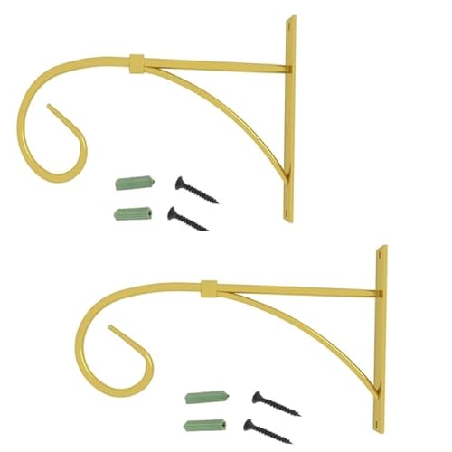 Image of Iron Hooks for Lanterns, Planters, Bird Feeders & Coats - Indoor /Outdoor Wall Brackets, Hanging Hook Hangers for Home Decor (2, Gold)