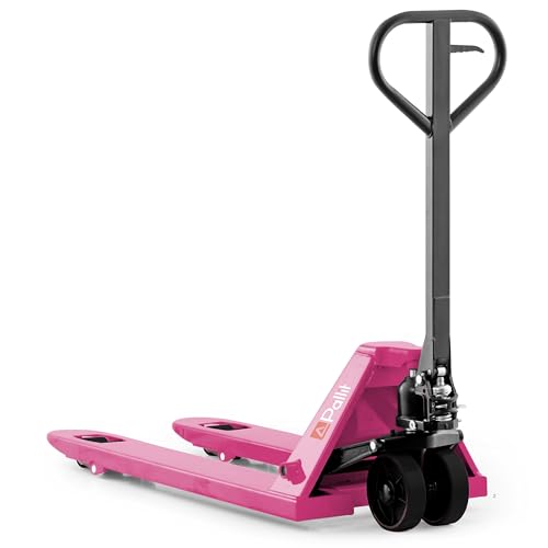 Pallit Hubwagen 2500 kg Palettenwagen 1150 mm Gabellänge Pink Rosa Robuster Gabelhubwagen mit PU Polyurethan Rollen Handhubwagen aus Stahl Palettenhubwagen Five