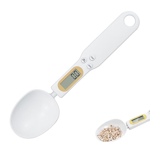 Cuchara Medidora Digital de Precisión 500 g/0,1 g, Cuchara Báscula Digital Electrónica con Pantalla LCD, Pesa Alimentos Sólidos y Líquidos, Medidor de Café, Azúcar, Harina, Leche y Especias (Blanco)