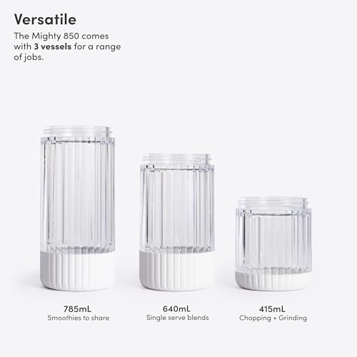 Beast Mighty 850 Plus | Premium Compact Personal Blender | Smoothies, Shakes, Dressings, Sauces | Blends Ice and Frozen Fruit | New XL Vessel | Extra Vessels, Lids and Straws | 850W (Cloud White)