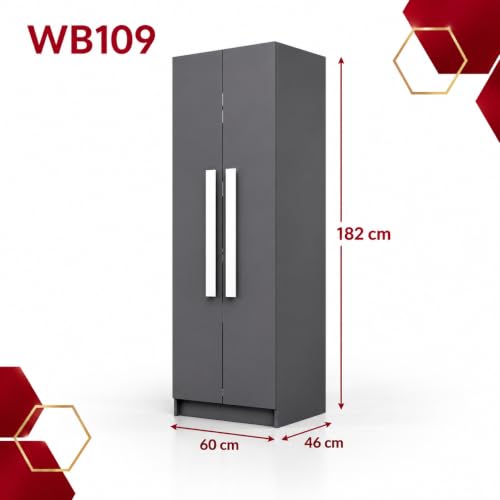 Image of Bniture Wooden Almirah for Clothes, Door for Bedroom, 2 Door Wardrobe with 4 Shelves Huge Storage Space (46D x 60W x 182H CM) | 3 Year Warranty (Slate Grey)
