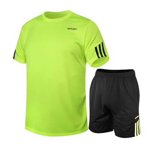 Fiohiros Conjunto de Camiseta de fútbol para niños, Ropa Deportiva de Secado rápido, Traje de Entrenamiento con Pantalones Cortos y Camiseta (FR/ES, Edad, 8 años, Regular, 8-9 años, Verde)