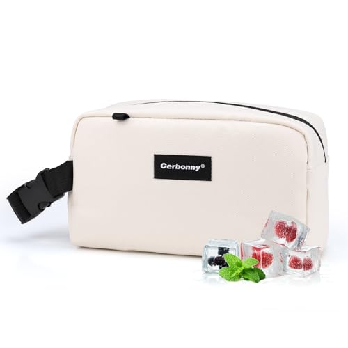 Cerbonny Mini Cooler Bag, Freezable Lunch Bag & Snack Bag, Insulated Bag for Travel/Work/School, Small Cooler Lunch Box with Detachable Gel Packs, Beige, 180 Cubic Inches