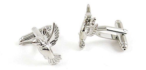 Mancuernillas clásicas para hombre plateadas con pájaro volador miniatura 1