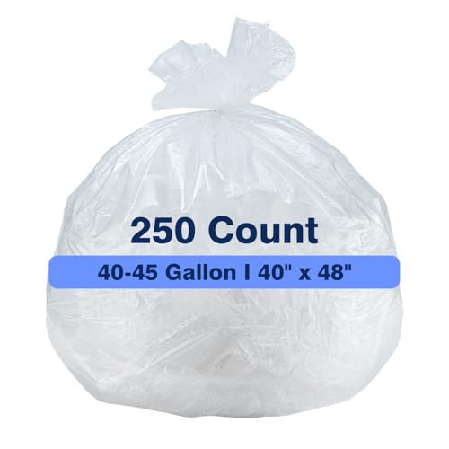 Image of 40-45 Gallon Clear Trash Can Liners - 250 Count Bulk, 40'' x 48'', High Density Garbage Bags for Outdoor, Recycling, Commercial, and Industrial Use
