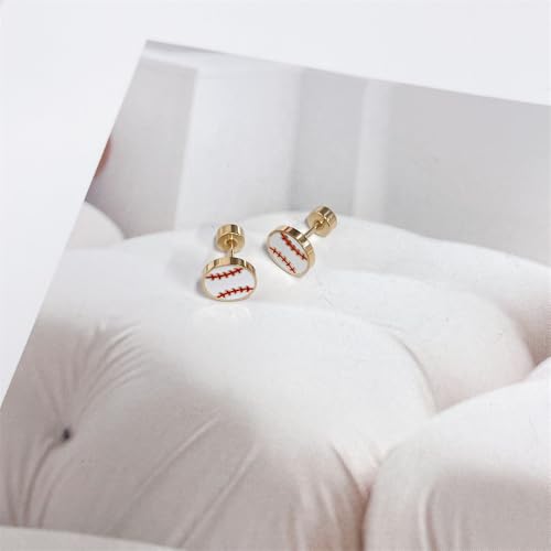 20g Baseball Gold Plated Flat Screw Back Small Stud Earrings for Men Women Minimalist Cute Surgical Steel Enamel Sports Fan Lover Cartilage Piercing Sleeper Tiny Mini Studs Hypoallergenic Birthday Gift for Bff Christmas3