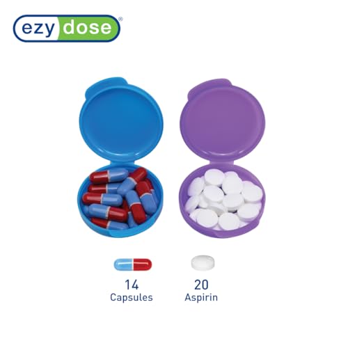 Image of Ezy Dose Daily Round Pocket Pharmacy Pill Organizer, Blue & Pink, 2 Pack | Portable On-The-Go, Pill Box, Organizer and Vitamin Containers, Snap Shut Lids, Perfect For Traveling, BPA Free