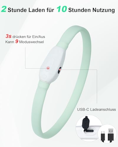 Joytale Leuchthalsband Hund, Hundehalsband Leuchtend Aufladbar, Längenverstellbar Led Hundehalsband mit 9 Leuchtmodi, Regendicht Hunde Leuchthalsband für Kleine und Mittlere Hunde, 45 cm