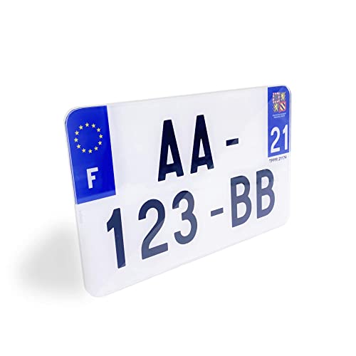 1 Plaque d'immatriculation Moto - plexi homologué - SIV 21x13 cm - résistance aux Chocs, aux intempéries et Anti UV - Made in France - Plaque Moto Pose avec Rivets