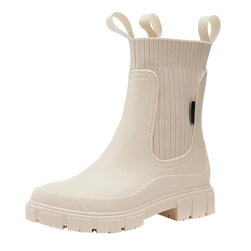 Bottes de pluie imperméables en tricot femme beige élégantes Chelsea
