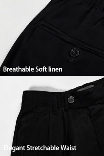 Image of GINGTTO Linen Pants Men Black Slim Fit Tapered Casual Linen Beach Pants 34x28