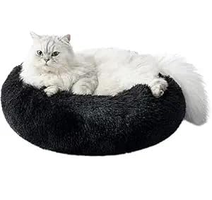 Image of ZEXSAZONE Round Donut Pet Bed for Cats and Puppies Dogs, Cozy and Plush, Raised Bedside Support, Both Sides Use Like 2 in One, Washable, Sizes for Small, Medium, and Large Pets. (Black, Small)