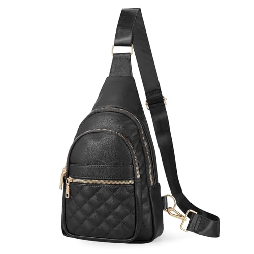 JASGOOD Women Sling Bag Crossbody Leather Fanny Packs Chest Bag Sling Backpack for Fashion Travel, Black