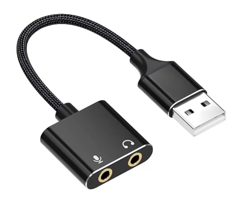 Image of Technoview USB to Audio Adapter with 3.5mm Jack USB Sound Card USB External Stereo Sound Adapter Splitter Converter for Windows and Mac, Linux, Laptop, PC, Compatible with PS4,PS5,Headset,Plug & Play