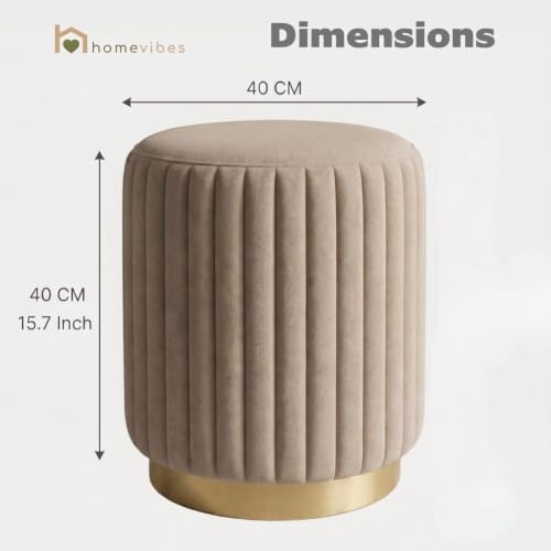Image of Velum 3 Seater Sofa for Living Room & Office | Premium Fabric Upholstery | Solid Wood Frame | Comfortable Seating | 3 Years Warranty (Beige, Seating Pouffe)